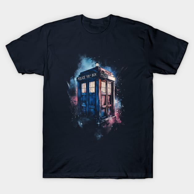 TARDIS Watercolor Grunge Painting T-Shirt by DesignedbyWizards